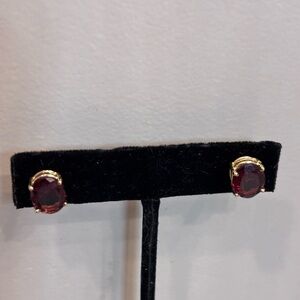 Large Red Garnet Stud Earrings in 14K Yellow Gold